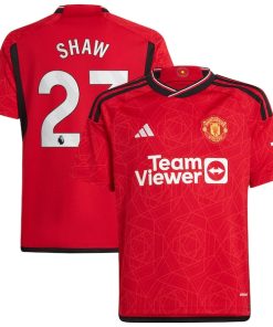 Luke Shaw Manchester United adidas Youth 2023/24 Home Replica Player Jersey - Red