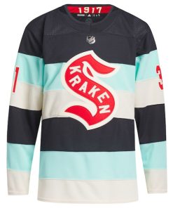 Alternative view of Philipp Grubauer Seattle Kraken adidas 2024 NHL Winter Classic Primegreen Authentic Player Jersey - Deep Sea Blue