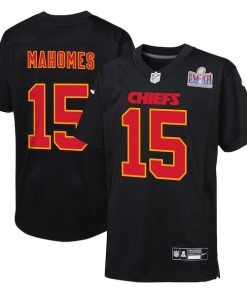 Patrick Mahomes Kansas City Chiefs Nike Youth Super Bowl LVIII Patch Carbon Fashion Game Jersey - Black