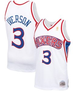 Alternative view of Allen Iverson Philadelphia 76ers  1996/97 Hardwood Classics Swingman Jersey - White/Red/Royal/Black