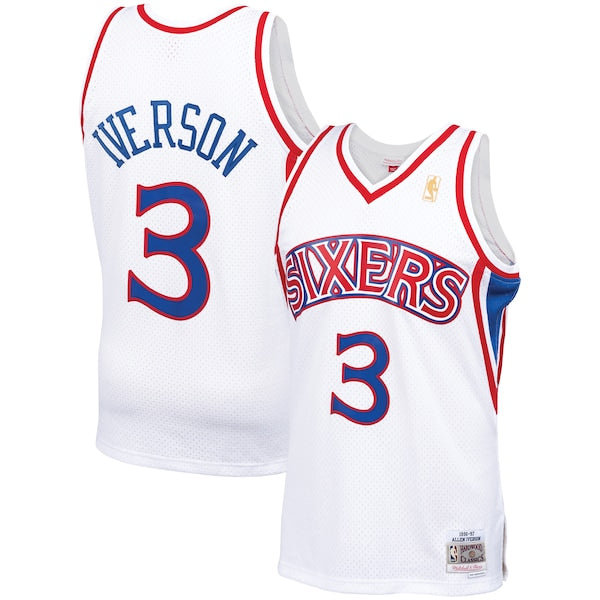 Allen Iverson Philadelphia 76ers 1996/97 Hardwood Classics Swingman Jersey - White/Red/Royal/Black - Image 2