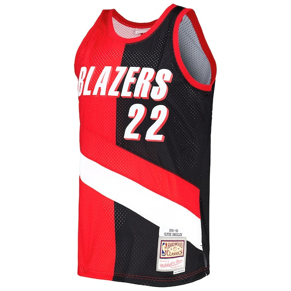 Clyde Drexler Portland Trail Blazers Hardwood Classics 1991/92 Split Swingman Jersey - Red/Black - Image 2