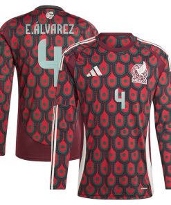 Edson Alvarez Mexico National Team adidas 2024 Home Replica Player Long Sleeve Jersey - Burgundy/Green