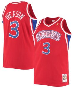 Alternative view of Allen Iverson Philadelphia 76ers 1996/97 Big & Tall Hardwood Classics Swingman Jersey - Red/Black/Royal/White