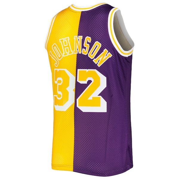 Magic Johnson Los Angeles Lakers Hardwood Classics 1984/85 Split Swingman Jersey - Purple/Gold - Image 3
