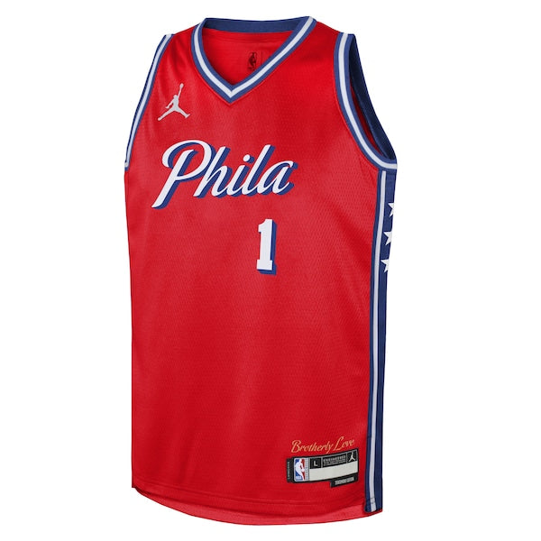 James Harden Philadelphia 76ers Jordan Brand Youth Swingman Jersey - Statement Edition - Red - Image 2
