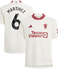 Alternative view of Lisandro Mart¨ªnez Manchester United adidas Youth 2023/24 Third Replica Player Jersey - White/Green