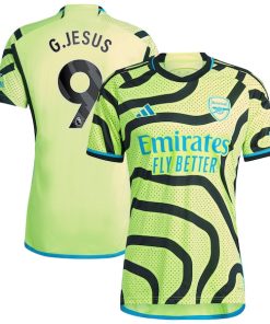 Alternative view of Gabriel Jesus Arsenal adidas 2023/24 Away Replica Player Jersey - Yellow/Green