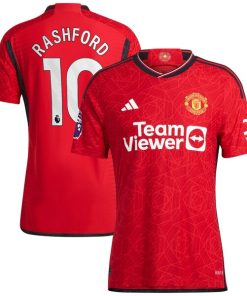 Alternative view of Marcus Rashford Manchester United adidas 2023/24 Home Authentic Player Jersey - Red/Green