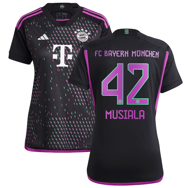 Jamal Musiala Bayern Munich adidas Women's 2023/24 Away Replica Player Jersey - Black/White - Image 2