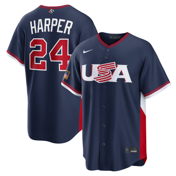 Men's USA Baseball Bryce Harper Nike 2026 World Baseball Classic Road Stadium Jersey - Navy/White - Image 2