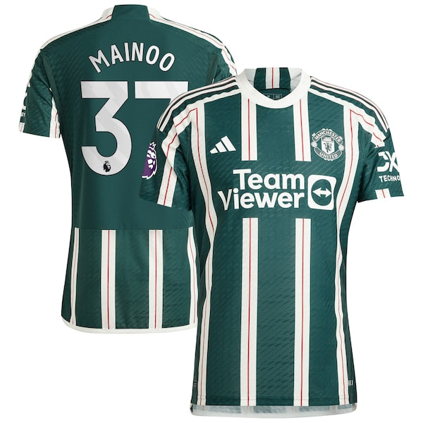Kobbie Mainoo Manchester United adidas 2023/24 Away Authentic Player Jersey - Green/Red - Image 2