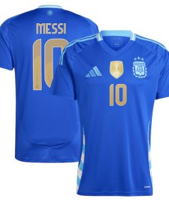 Alternative view of Lionel Messi Argentina National Team adidas 2024 Away Replica Player Jersey - Blue/White