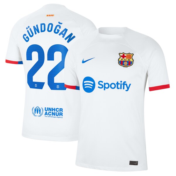 Ilkay G¨¹ndogan Barcelona Nike 2023/24 Away Stadium Replica Player Jersey - White/Aqua/Royal