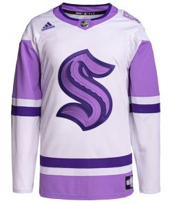 Alternative view of Seattle Kraken adidas Hockey Fights Cancer Primegreen Authentic Custom Jersey - White/Purple