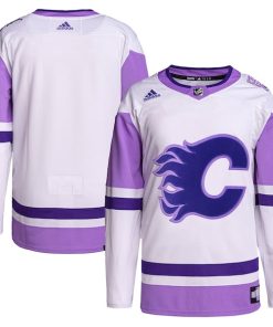 Calgary Flames adidas Hockey Fights Cancer Primegreen Authentic Blank Practice Jersey - White/Purple