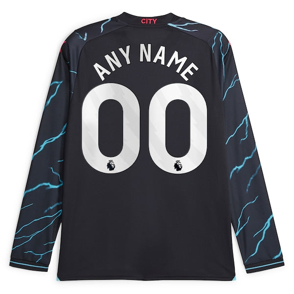 Manchester City Puma 2023/24 Third Long Sleeve Replica Custom Jersey - Navy - Image 3