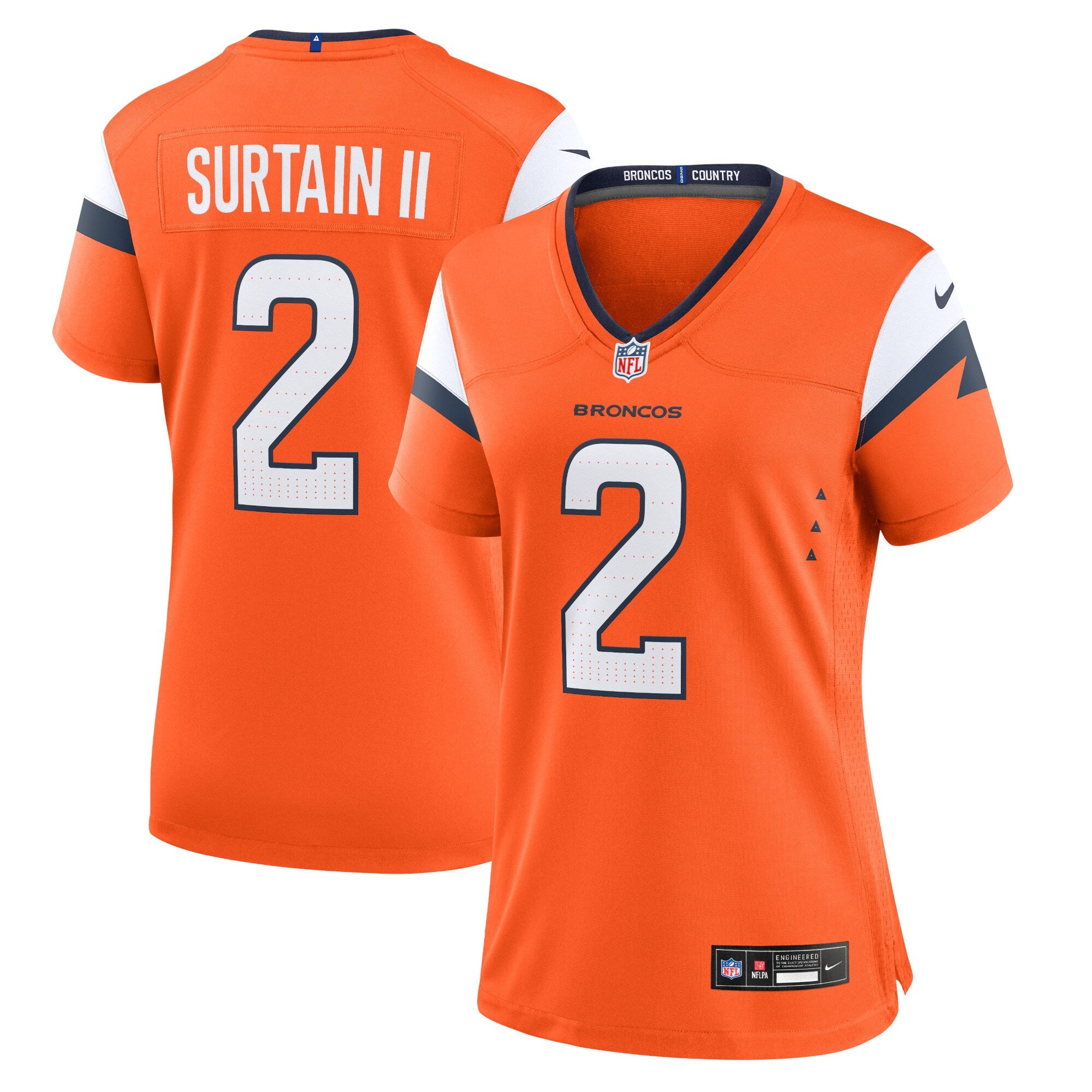 Patrick Surtain II Denver Broncos Nike Women's Game Jersey - White/Navy/Orange - Image 8
