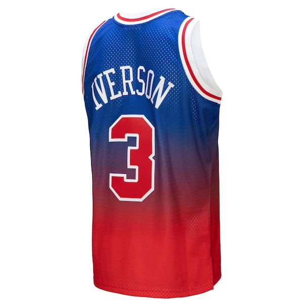 Allen Iverson Philadelphia 76ers 1996/97 Hardwood Classics Fadeaway Swingman Player Jersey - Red/Royal - Image 5