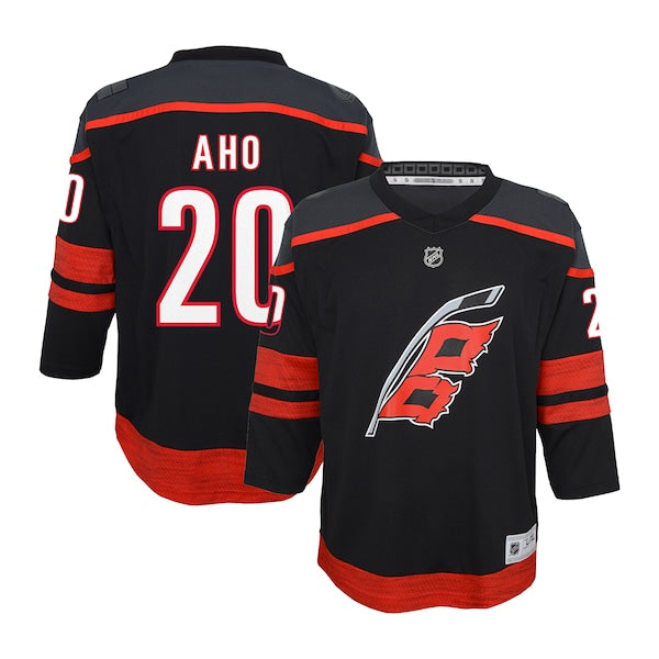 Sebastian Aho Carolina Hurricanes Youth Home Replica Player Jersey - Black/White - Image 2