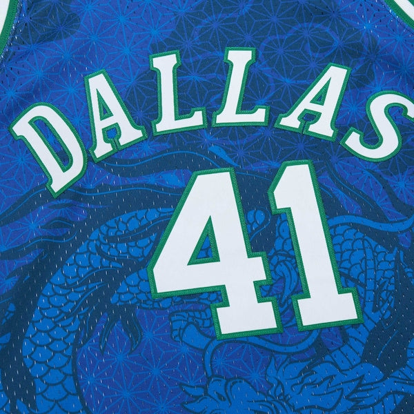 Dirk Nowitzki Dallas Mavericks 1998-2019 Hardwood Classics Asian Heritage 6.0 Swingman Throwback Player Jersey - Blue - Image 4