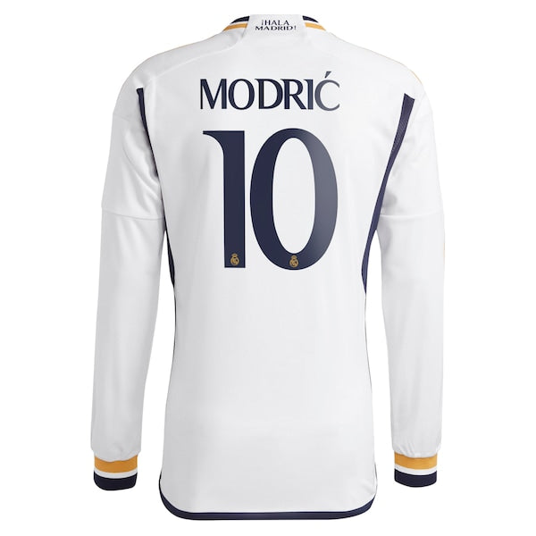 Luka Modric Los Merengues adidas 2023/24 Home Replica Long Sleeve Jersey - White/Navy - Image 4