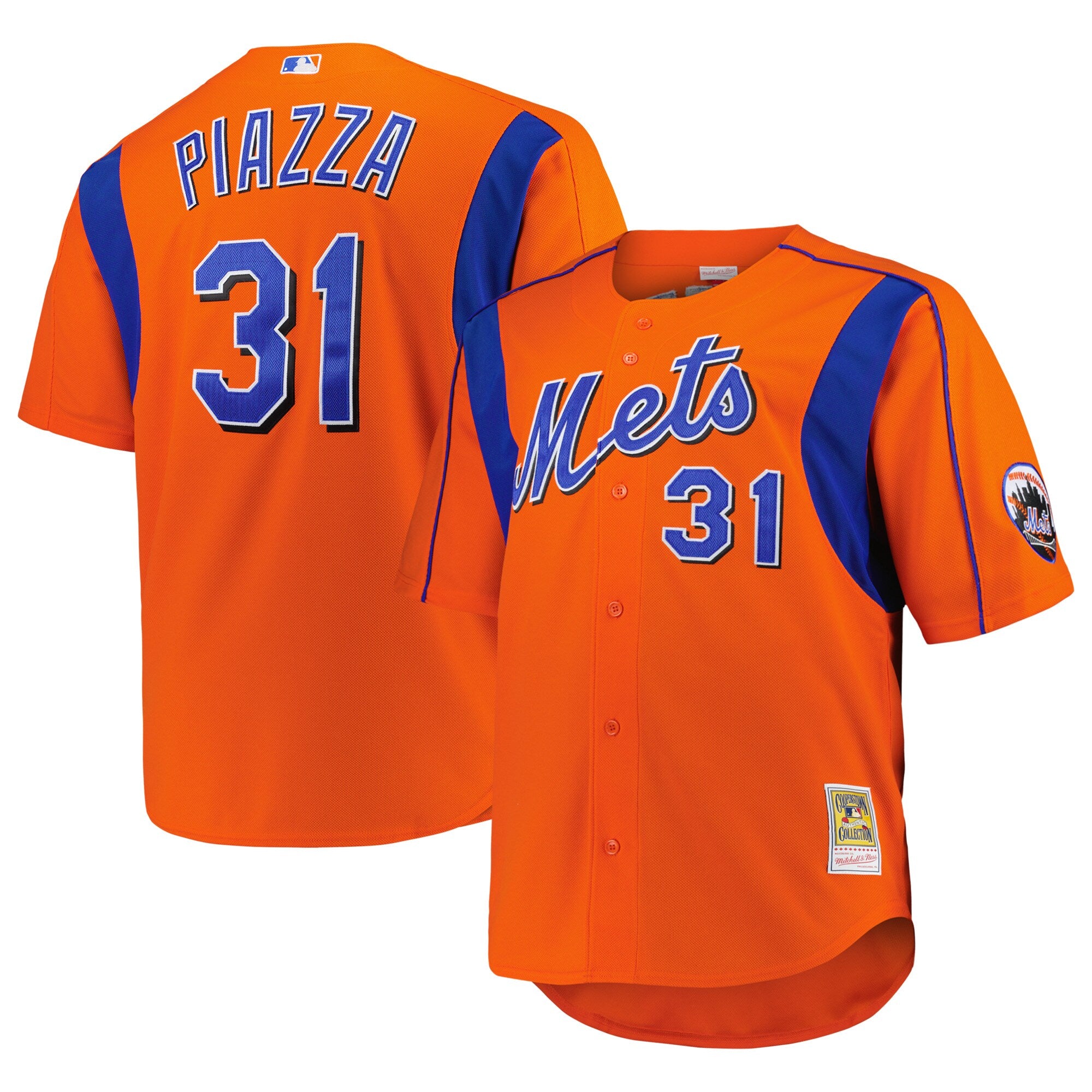 Mike Piazza New York Mets Big & Tall Cooperstown Collection Mesh Batting Practice Jersey - Royal/Orange - Image 6