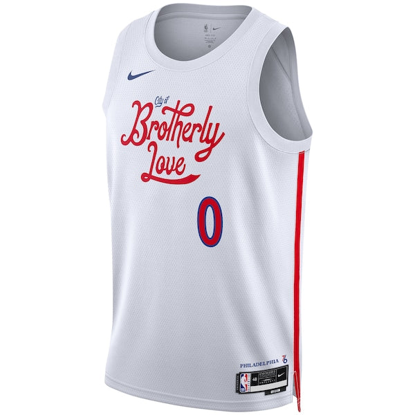 Tyrese Maxey Philadelphia 76ers Nike Unisex 2022/23 Swingman Jersey - City Edition - White - Image 2