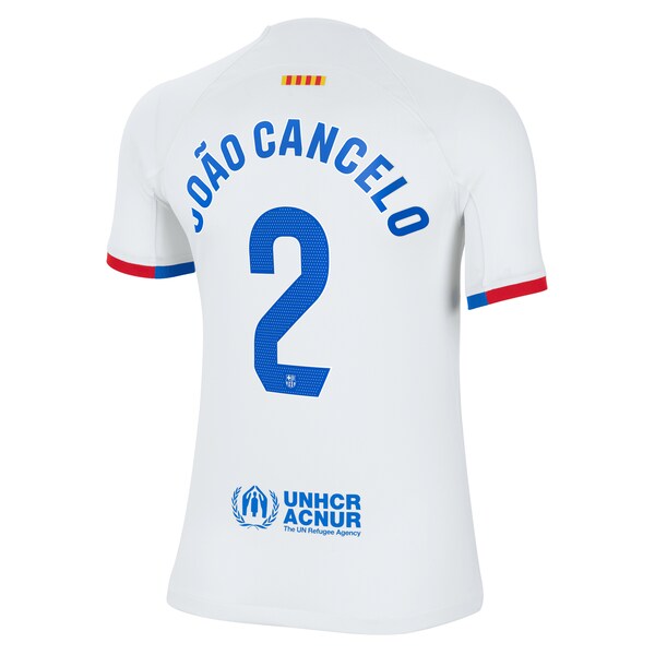 Joao Cancelo Barcelona Nike Youth 2023/24 Away Stadium Replica Player Jersey - White - Image 3