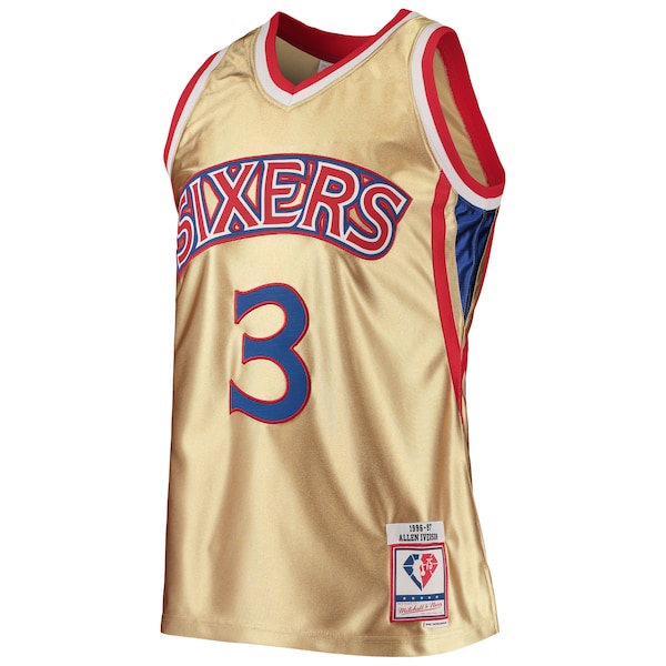 Allen Iverson Philadelphia 76ers 75th Anniversary 1996/97 Hardwood Classics Swingman Jersey - Gold - Image 2