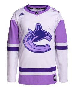 Alternative view of Vancouver Canucks adidas Hockey Fights Cancer Primegreen Authentic Blank Practice Jersey - White/Purple