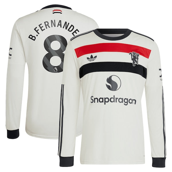 Bruno Fernandes Manchester United adidas Originals 2024/25 Third Replica Long Sleeve Jersey - Cream - Image 2