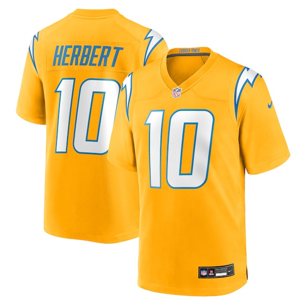 Justin Herbert Los Angeles Chargers Nike Alternate Charger Power Game Player Jersey - Gold/Navy/Powder Blue - Image 2