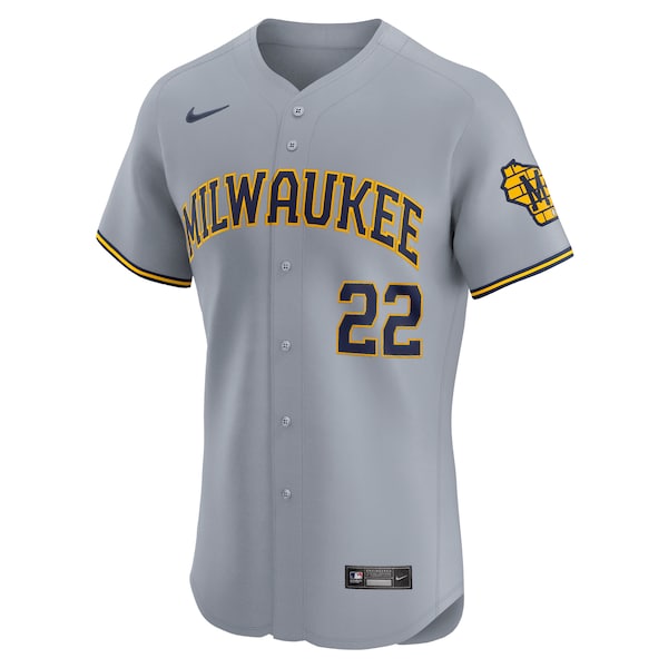 Christian Yelich Milwaukee Brewers Nike Road Elite Player Jersey - Gray - Image 2