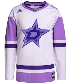Alternative view of Dallas Stars adidas Hockey Fights Cancer Primegreen Authentic Blank Practice Jersey - White/Purple