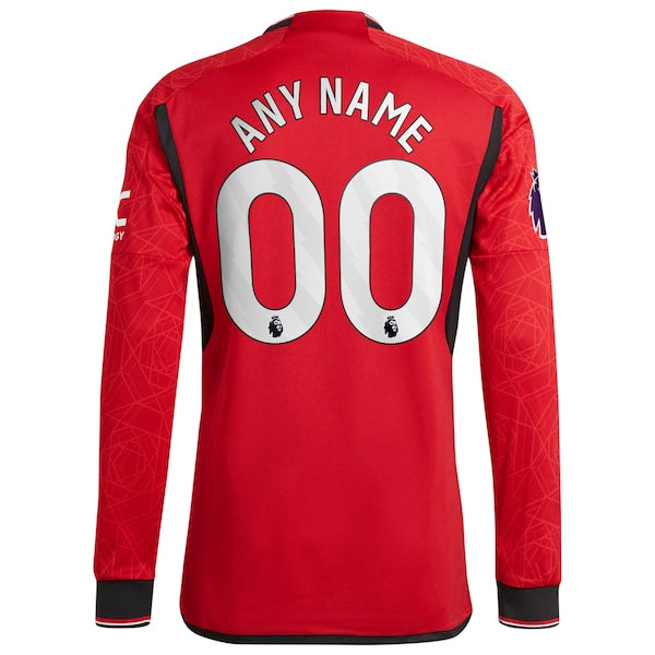 Manchester United adidas 2023/24 Home Authentic Custom Long Sleeve Jersey - Red - Image 3