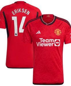 Alternative view of Christian Eriksen Manchester United adidas 2023/24 Home Replica Player Jersey - Red/Green