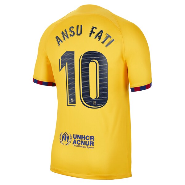 Ansu Fati Barcelona Nike Youth 2022/23 Fourth Breathe Stadium Replica Player Jersey - Yellow - Image 3