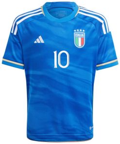 Alternative view of Lorenzo Insigne Italy National Team adidas Youth 2023 Home Replica Jersey - Blue