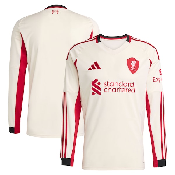 Liverpool adidas 2025/26 Away Replica Long Sleeve Jersey - White/Red/Green - Image 2