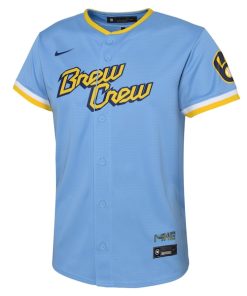 Alternative view of Christian Yelich Milwaukee Brewers Nike Preschool 2022 City Connect Replica Player Jersey - Powder Blue