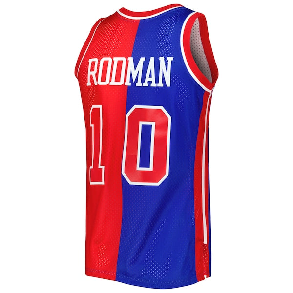 Dennis Rodman Detroit Pistons Hardwood Classics 1988/89 Split Swingman Jersey - Blue/Red - Image 3