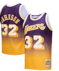 Magic Johnson Los Angeles Lakers 1984/85 Hardwood Classics Fadeaway Swingman Player Jersey - Gold/Purple