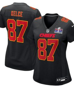 Travis Kelce Kansas City Chiefs Nike Women's Super Bowl LVIII Carbon Fashion Game Player Jersey - Black