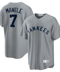 Alternative view of Mickey Mantle New York Yankees Nike Road Cooperstown Collection Player Jersey - Gray/White
