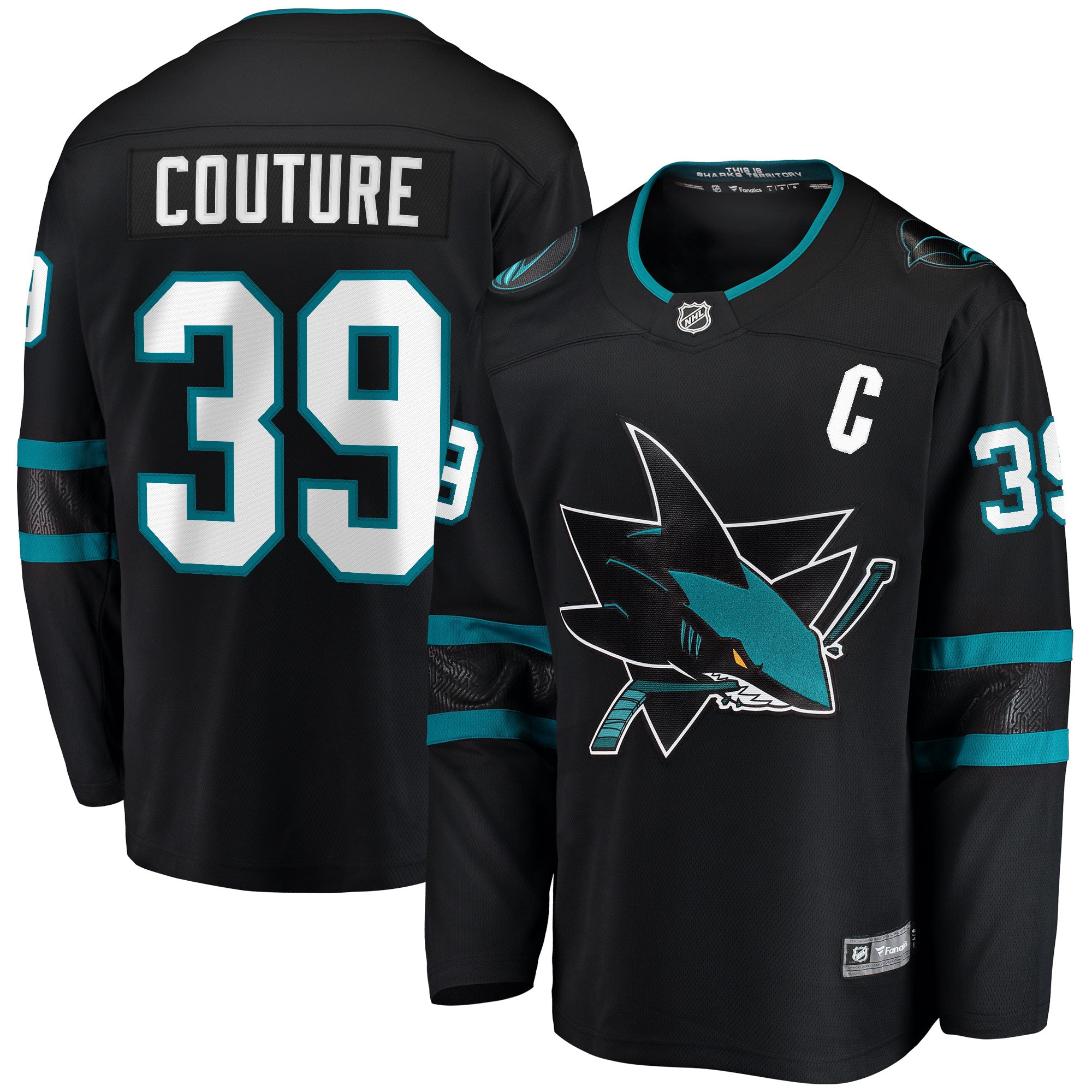 Logan Couture San Jose Sharks 2021/22 Home Premier Breakaway Player Jersey - Teal/Black - Image 5