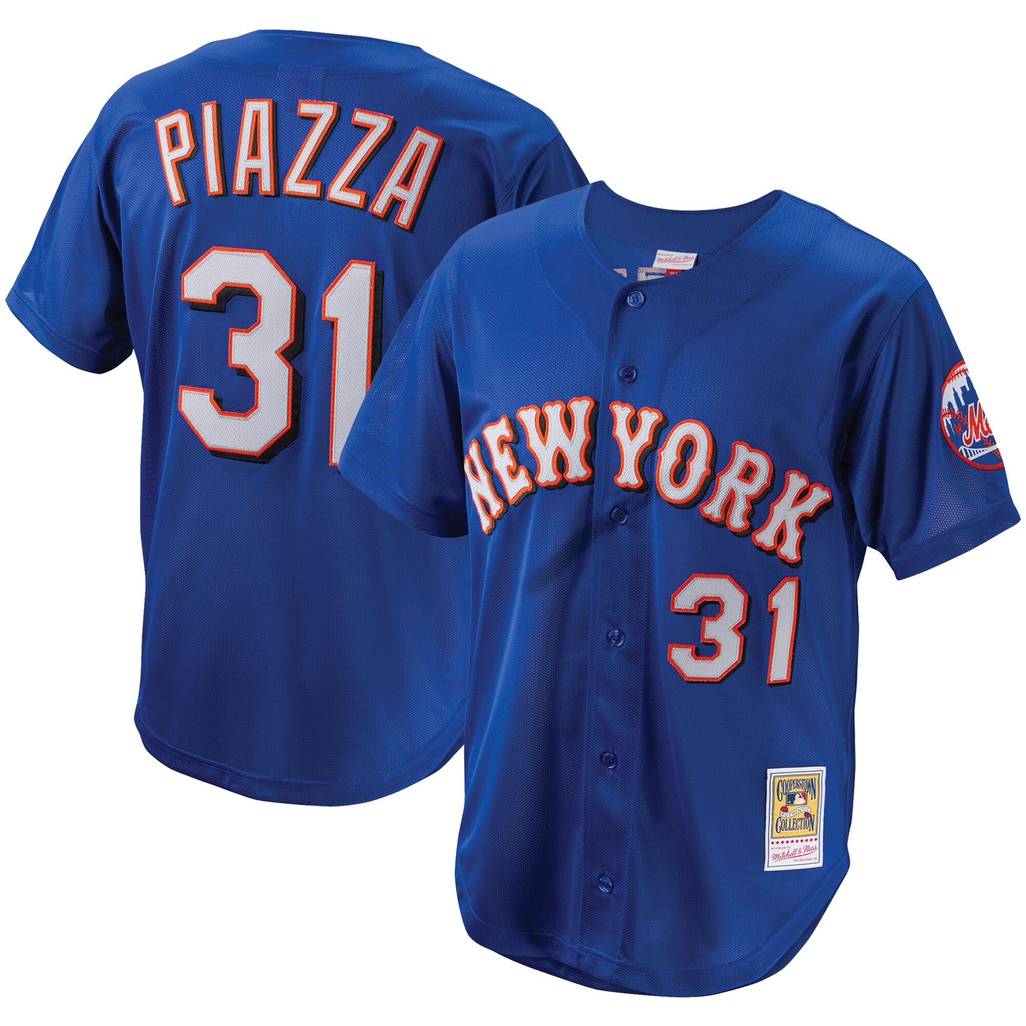 Mike Piazza New York Mets Cooperstown Collection Mesh Batting Practice Button-Up Jersey - Black/Orange/Royal - Image 6