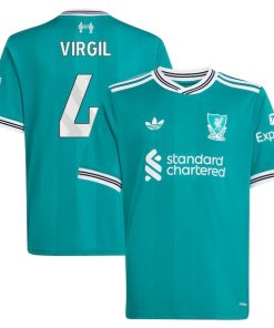Alternative view of Virgil van Dijk Liverpool adidas Youth 2025/26 Third Replica Player Jersey - Green/Red