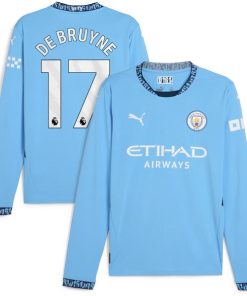 Alternative view of Kevin De Bruyne Manchester City Puma 2024/25 Home Replica Long Sleeve Player Jersey - Light Blue