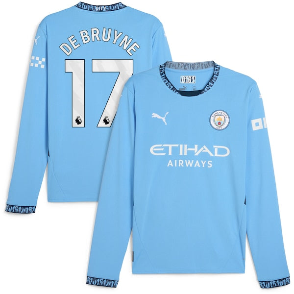 Kevin De Bruyne Manchester City Puma 2024/25 Home Replica Long Sleeve Player Jersey - Light Blue - Image 2